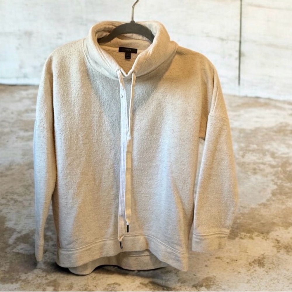 J. Crew Cream Cowl Neck Wool Acrylic Cotton Sweatshirt Pockets Size S Womens